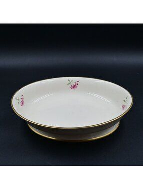 Flintridge China 10" Oval Serving Bowl Fuchsia Flower Gold Trim USA Vintage
